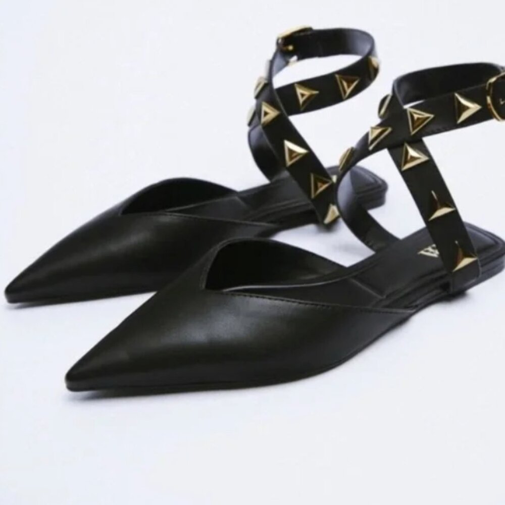 Zara Slingback Studded Low Heel Shoes